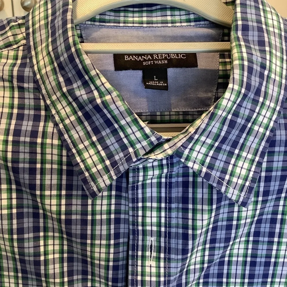 Banana Republic Soft Wash Men’s Blue Plaid Long Sleeve Size Large